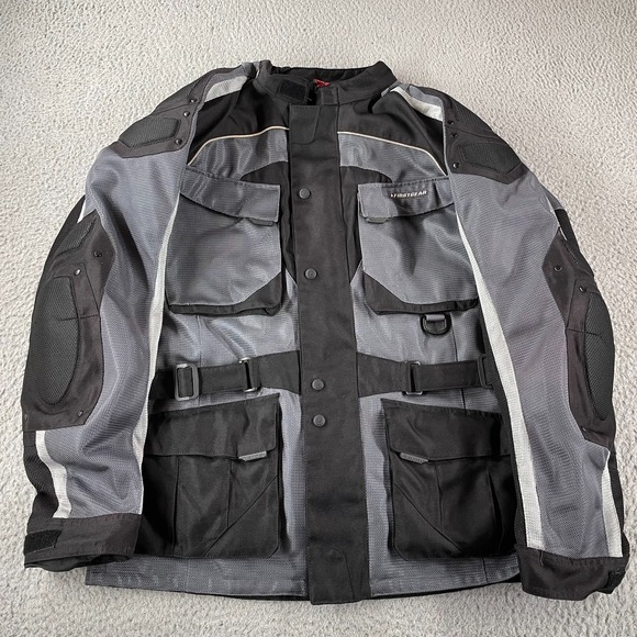 First Gear Black Motorcycle Jacket Mens XL No Liner Hypertex Padded Full Zip
